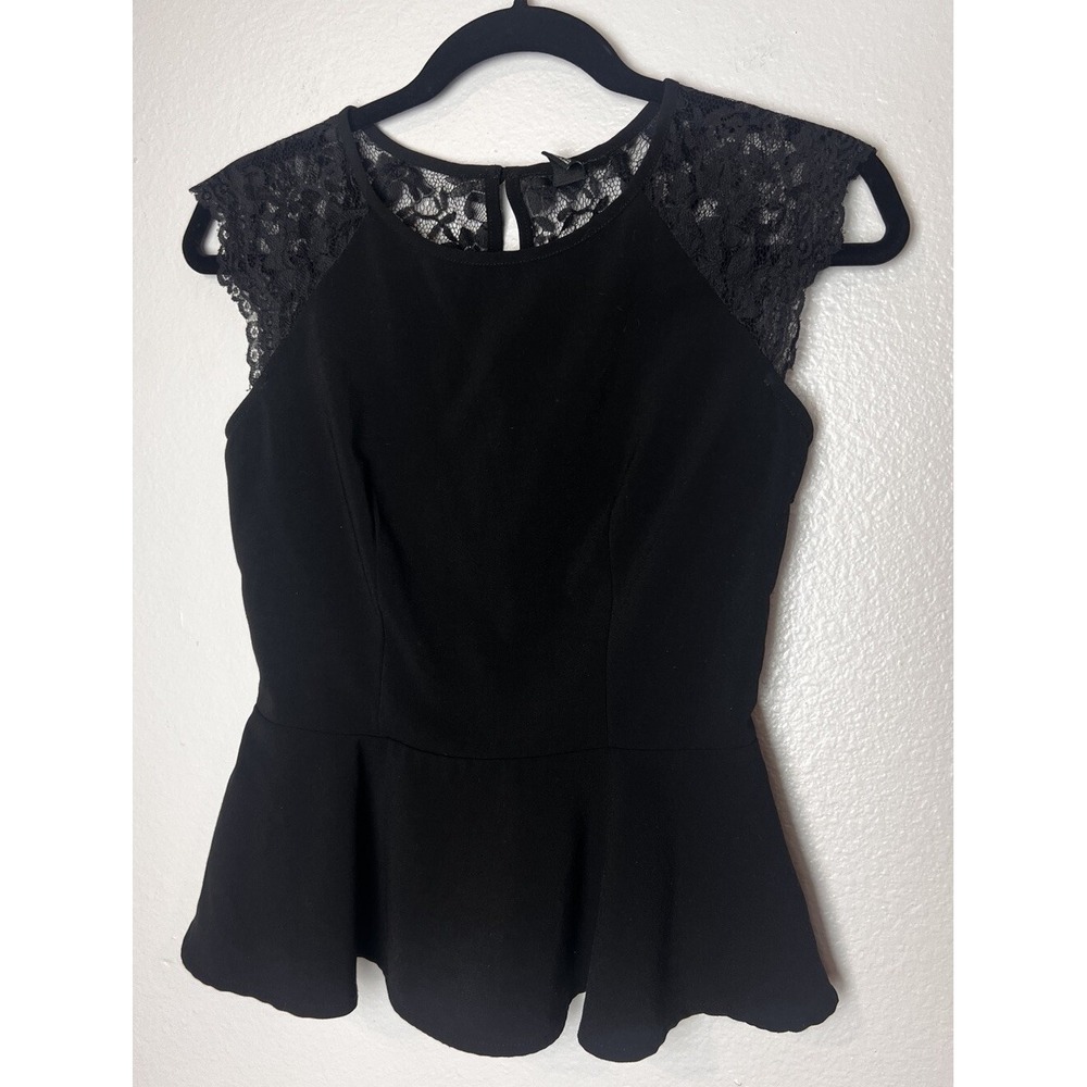 Y2K Forever 21 Black Lace‎ Sleeveless Peplum Sheer WhimsyGoth Romantic Small